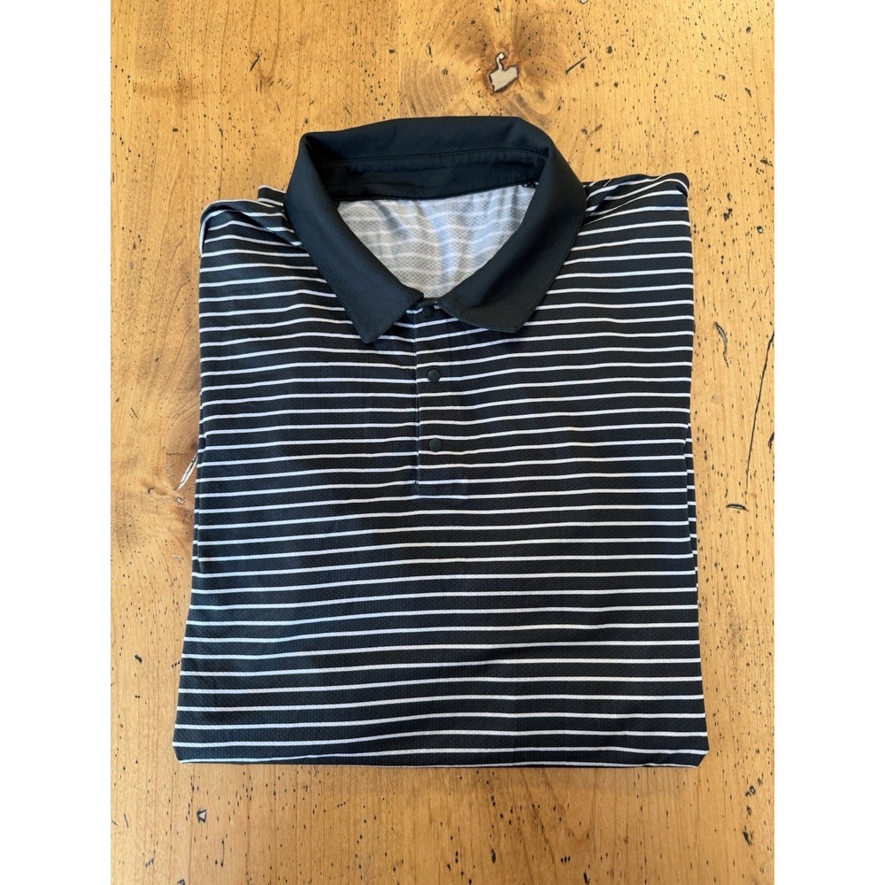 Lululemon Large Green Stripe Snap Front Performance Short Sleeve Polo Shirt